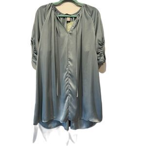 NWT H&M Shift Dress Blue Satin Career Work Puff Sleeves Casual Womens sz Small